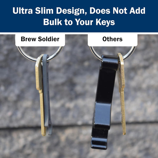 Brew Soldier Bottle Opener - Thin Titanium Bottle Opener with Key Ring - Made in the USA (Sandblasted)