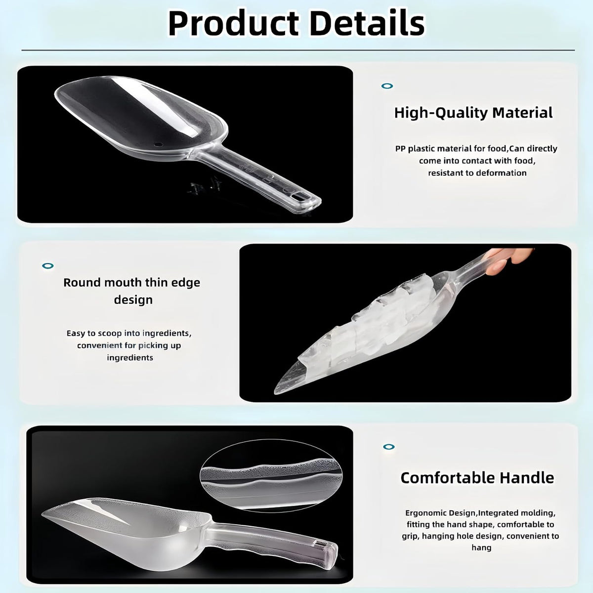 Plastic ice scoop for freezer,ice maker scoop,ice scoopers for ice bucket,Polycarbonate Utility Ice Scoop,12 Oz,Clear,Ergonomic Handle, Applicable to:Ice Maker,Ice Cream,Pets Food,Coffee Beans(1 pcs)M