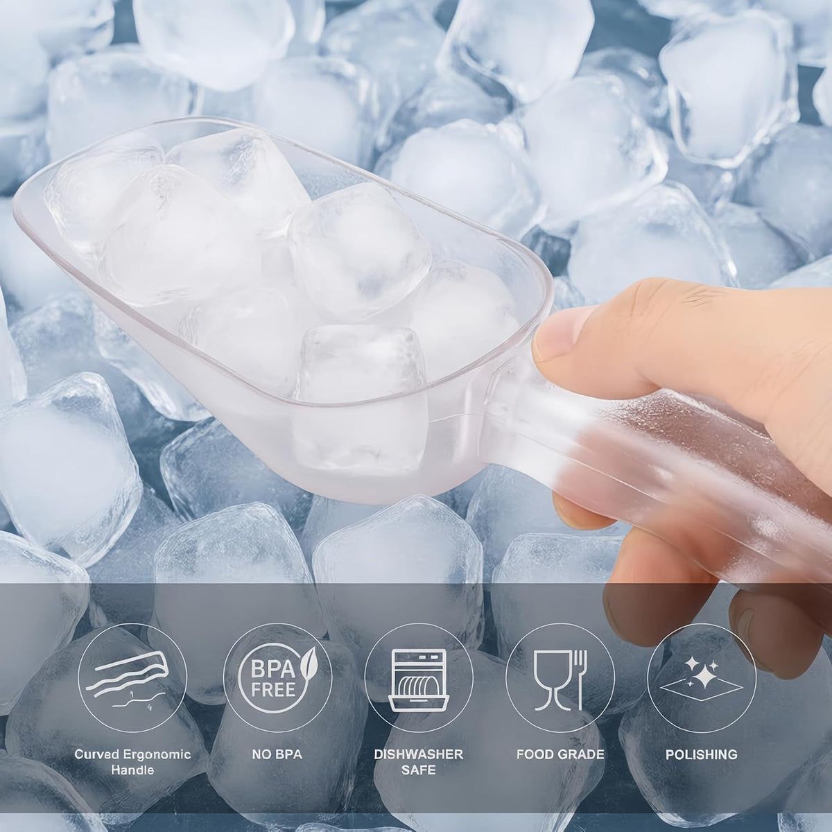 Plastic ice scoop for freezer,ice maker scoop,ice scoopers for ice bucket,Polycarbonate Utility Ice Scoop,12 Oz,Clear,Ergonomic Handle, Applicable to:Ice Maker,Ice Cream,Pets Food,Coffee Beans(1 pcs)M