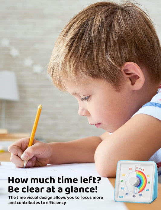 LIORQUE Visual Timer for Kids, 60 Minute Rainbow Countdown Timer, Blue | Non-Ticking, 3 Volume Levels with Mute Function, Timer for Kitchen Cooking Classroom ADHD, 2 AAA Batteries Included