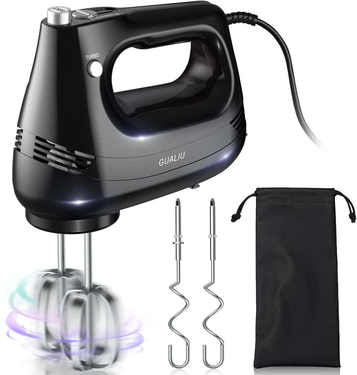 Electric Hand Mixer, 304*(2* Beaters, 2* Dough Hooks), (1* Storage Bag) Handheld Mixer for Baking Cakes, Eggs, Cream Food Mixers, Turbo Boost /5 Speed Kitchen Blender PINK