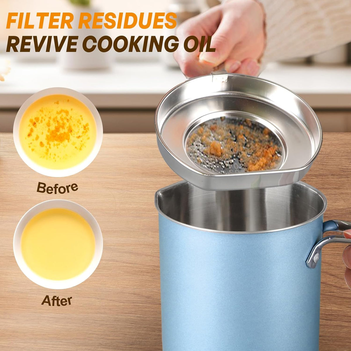 Grease Container Stainless Steel 2.1 QT (2 L) Fine Mesh Strainer