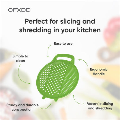Grater for Kitchen with Handle - Shredder kitchen for Potato, Carrot, Ginger, Garlic - Plastic Food Hand Grater - Round Slicer for Fruits and Vegetables