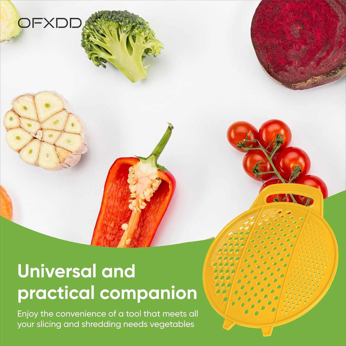 Grater for Kitchen with Handle - Shredder kitchen for Potato, Carrot, Ginger, Garlic - Plastic Food Hand Grater - Round Slicer for Fruits and Vegetables