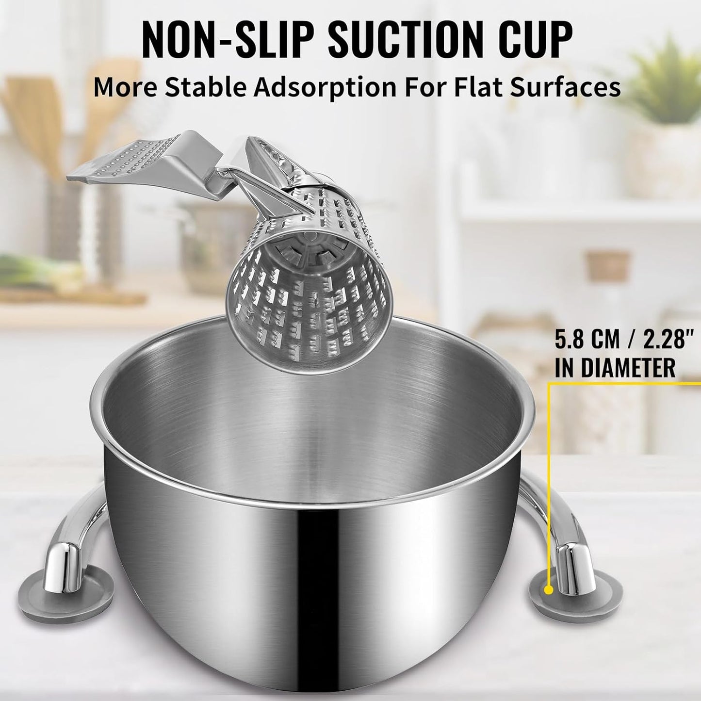 Rotary Cheese Grater, Zinc Alloy Vegetable Mandoline with 5 Stainless Steel Cutting Cones, Manual Cheese Grater with 2.5L Bowl, Rotary Shredder with Suction Base for Efficient Kitchen Prep