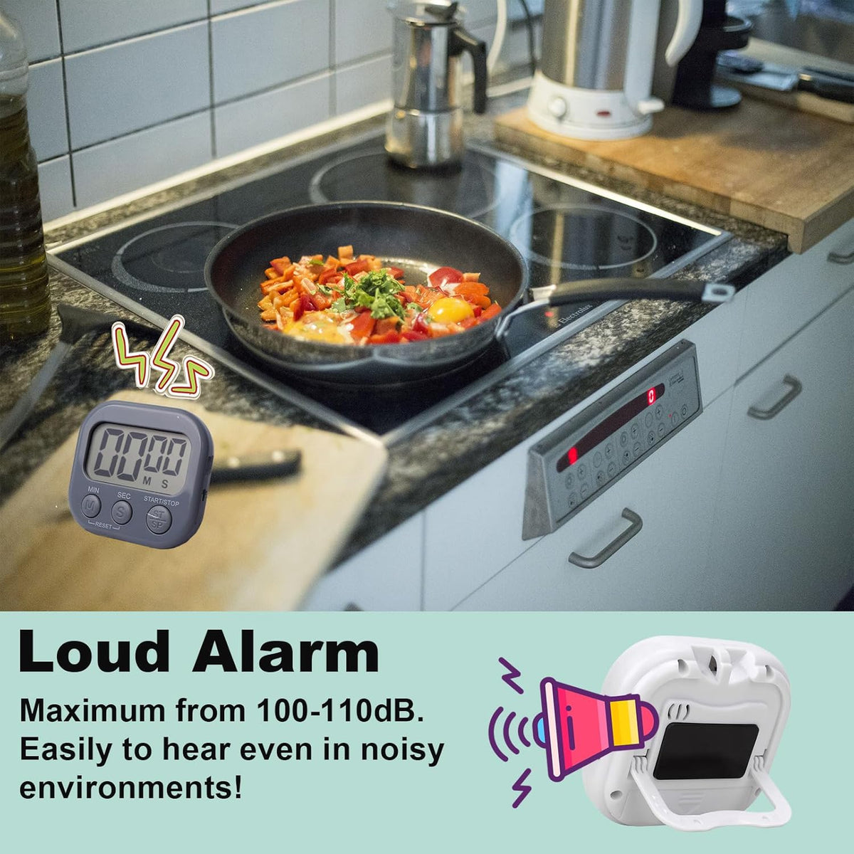 6-Pack Digital Kitchen Timer, 99-Min 59-Sec Countdown & Stopwatch, Loud 100dB Alarm, Strong Magnet, Power-Saving On/Off Switch, Time Memory, Classic Colors, Multiple Placements, Batteries Included