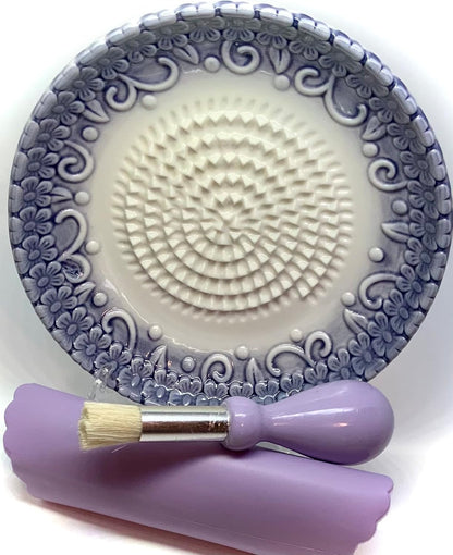Premium Ceramic Garlic Grater Plate Set - Purple Embossed