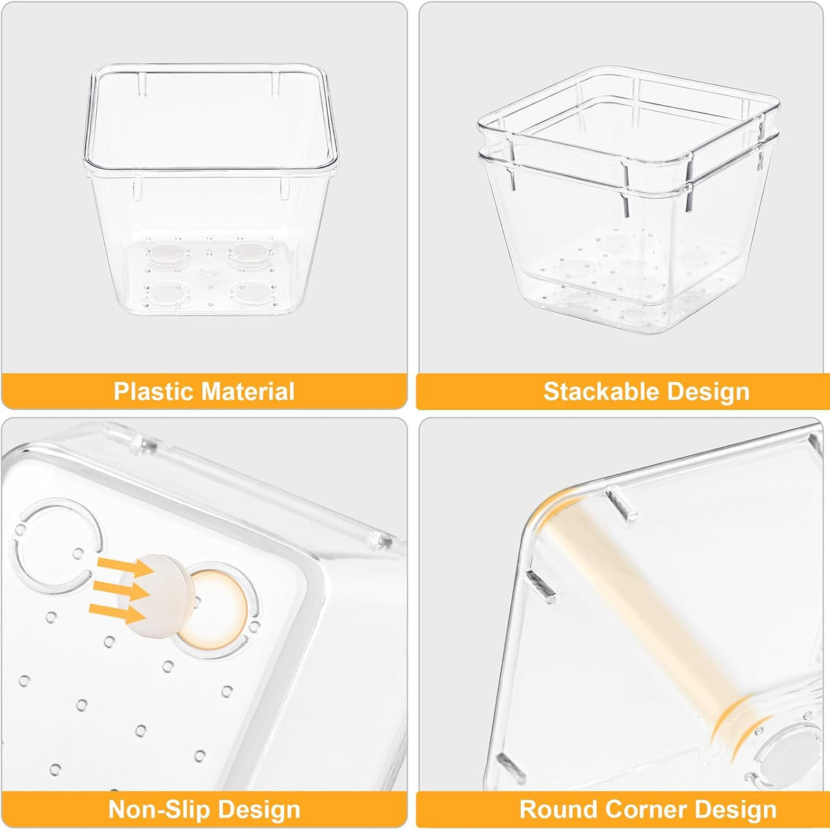 13-Piece Drawer Organizers with Non-Slip Silicone Pads, 5-Size | Clear Desk Bathroom Drawer Organizer Trays Storage Tray for Makeup, Jewelry, Utensils in Bedroom Dresser, Office and Kitchen