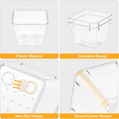 13-Piece Drawer Organizers with Non-Slip Silicone Pads, 5-Size | Clear Desk Bathroom Drawer Organizer Trays Storage Tray for Makeup, Jewelry, Utensils in Bedroom Dresser, Office and Kitchen