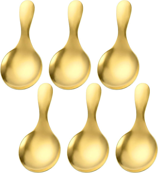 6 Pcs Gold Scoop Spoons,Stainless Steel Gold Mini Scoops | Curved Bowl Design Gold Coffee Scoop Spoon for Canisters,Candy Scoop Gold for Neatly Scooping Sugar,Coffee,Salt,Spice
