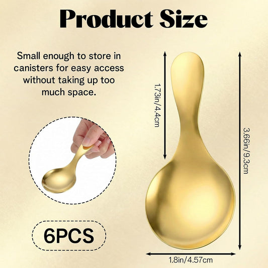 6 Pcs Gold Scoop Spoons,Stainless Steel Gold Mini Scoops | Curved Bowl Design Gold Coffee Scoop Spoon for Canisters,Candy Scoop Gold for Neatly Scooping Sugar,Coffee,Salt,Spice
