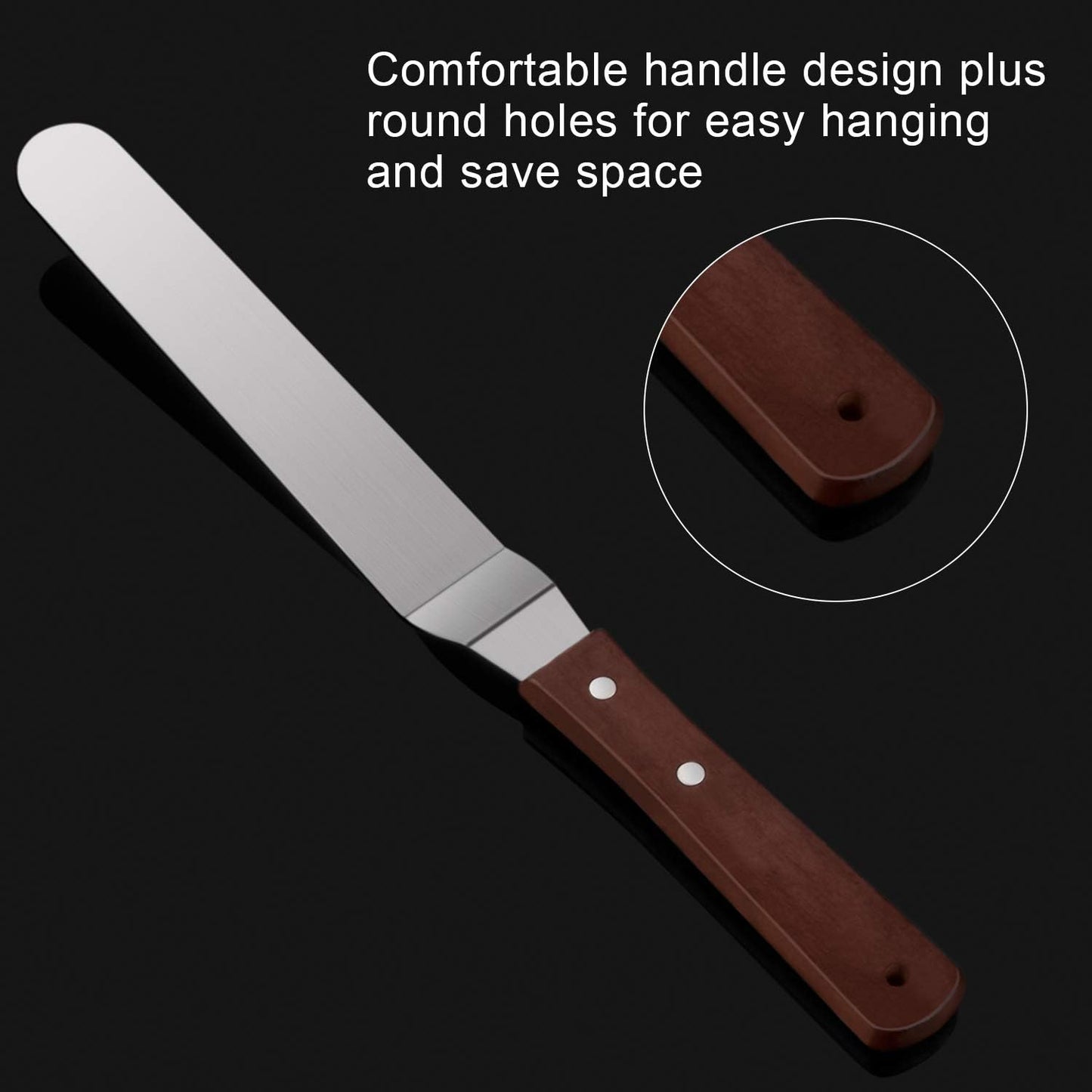 4 Pack Offset Spatula Set for Cake Decorating, Icing and Frosting Scraper | 4, 6, 8 and 10-Inch, Stainless Steel Blades with Wooden Handles, Angled, Includes 3 Plastic Cake Smoothers, Baking