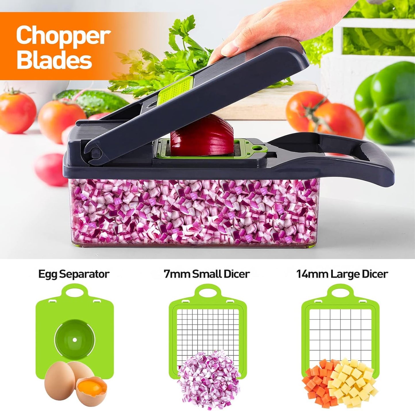 APSARAS USA Pro 15 in1 Vegetable Chopper, Food Chopper with Container, Veggie Cutter & Spiralizer for Onion Salad, Slicer&Spiralizer(Home Essential Gadget&Kitchen) 1.5L