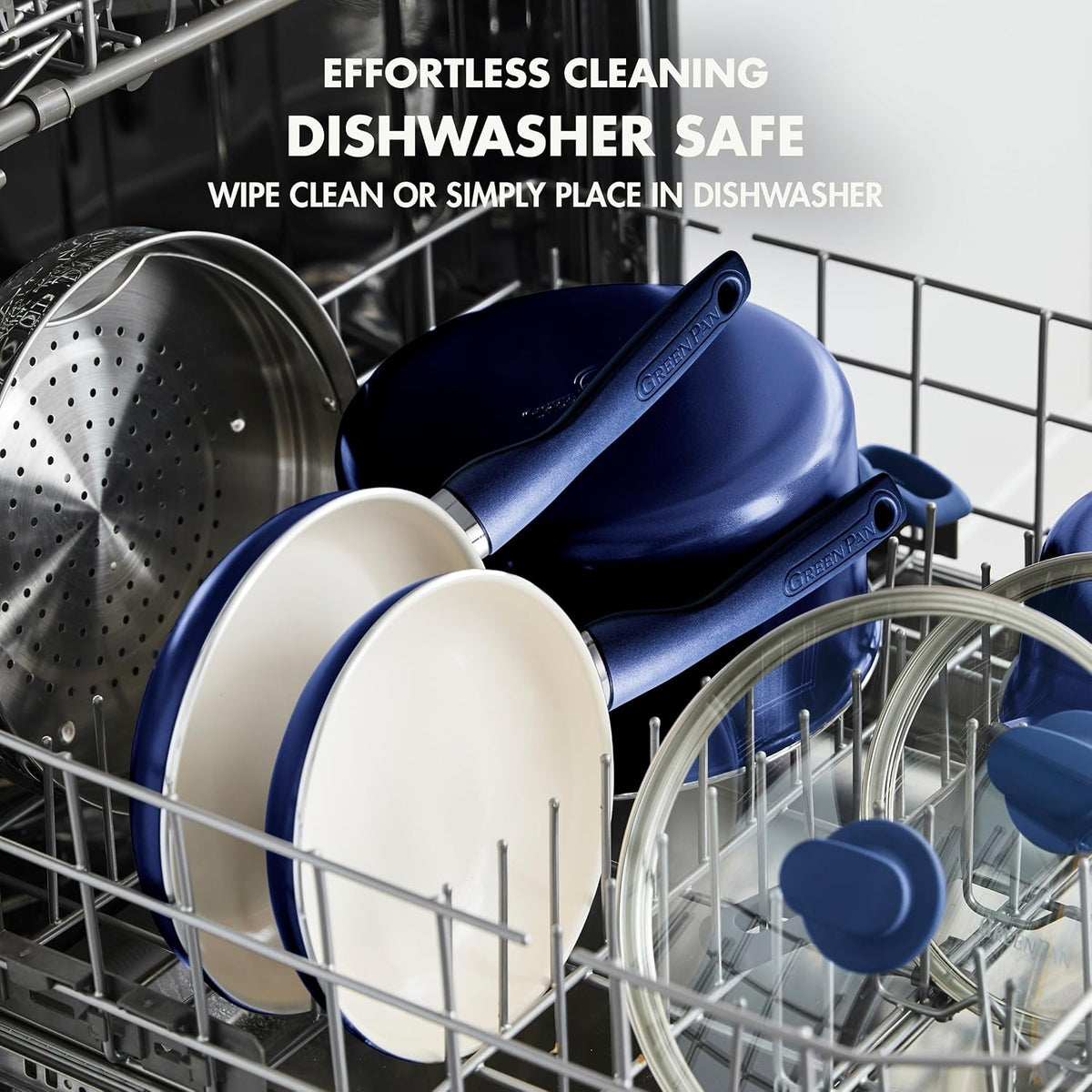 Rio Healthy Ceramic Nonstick 8" Frying Pan Skillet and Silicone Spatula Set, Soft Grip Handle, Breaktfast Meal Set, PFAS-Free, Dishwasher Safe, Oven Safe, Oxford Blue