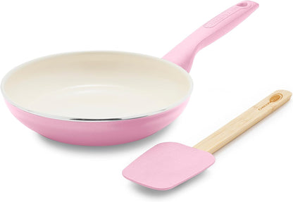 Rio Healthy Ceramic Nonstick 8" Frying Pan Skillet and Silicone Spatula Set, Soft Grip Handle, Breaktfast Meal Set, PFAS-Free, Dishwasher Safe, Oven Safe, Oxford Blue