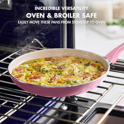 Rio Healthy Ceramic Nonstick 8" Frying Pan Skillet and Silicone Spatula Set, Soft Grip Handle, Breaktfast Meal Set, PFAS-Free, Dishwasher Safe, Oven Safe, Oxford Blue