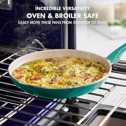 Rio Healthy Ceramic Nonstick 8" Frying Pan Skillet and Silicone Spatula Set, Soft Grip Handle, Breaktfast Meal Set, PFAS-Free, Dishwasher Safe, Oven Safe, Oxford Blue