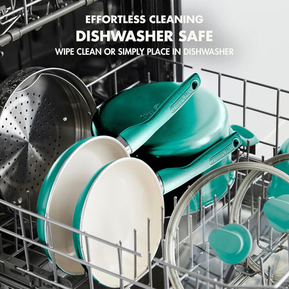 Rio Healthy Ceramic Nonstick 8" Frying Pan Skillet and Silicone Spatula Set, Soft Grip Handle, Breaktfast Meal Set, PFAS-Free, Dishwasher Safe, Oven Safe, Oxford Blue