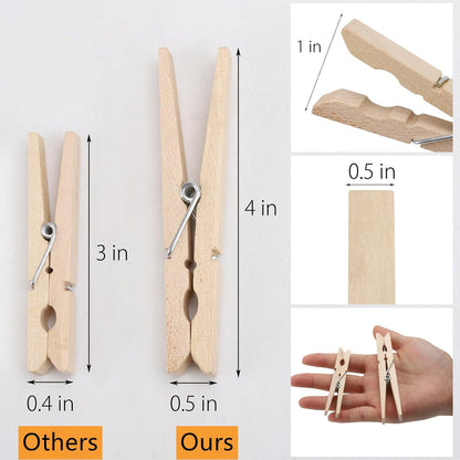 100pcs Clothes Pins Wooden Clothespins 3inch Heavy Duty Wood Clips for Hanging Clothes Pictures Outdoor