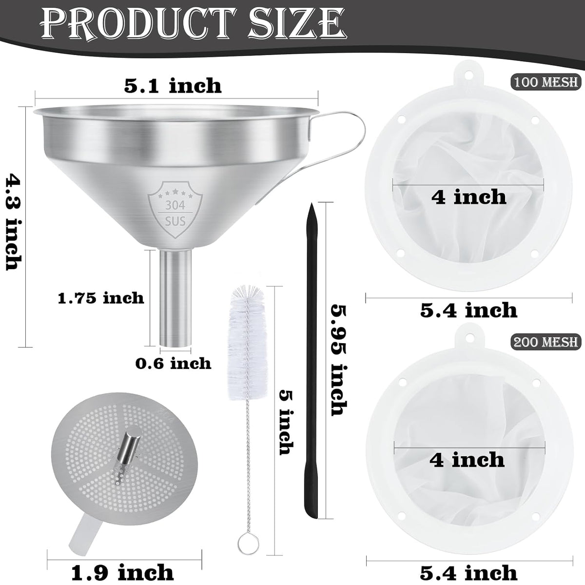 4 Sets of 13 Inch Food Grade Plastic Filters, Fine Strainer