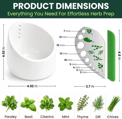 Ceramic Herb Stripper Bowl – with Stainless Steel Multi Size Herb Peeler & Stripping Tool for Thyme Rosemary Basil Kale and Cilantro Elegant Kitchen Stem Remover Rustic Decor Gift for Cooking Lovers