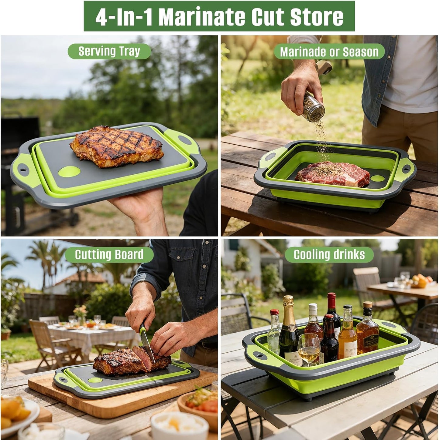 Collapsible BBQ Prep Tub with Lid, 3-in-1 Foldable Sink Tub | BPA-Free Storage Blanket, Food-Grade Portable Cutting Board for Picnics, BBQs, and Travel, Kitchen