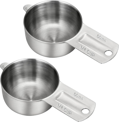 2PCS 1/4 Cup Scoop Measuring Cup (60ml, 2oz) Stainless Steel Coffee Measuring Scoops for Flour Rice Dog Food Wet and Dry Ingredients, Dishwasher Safe