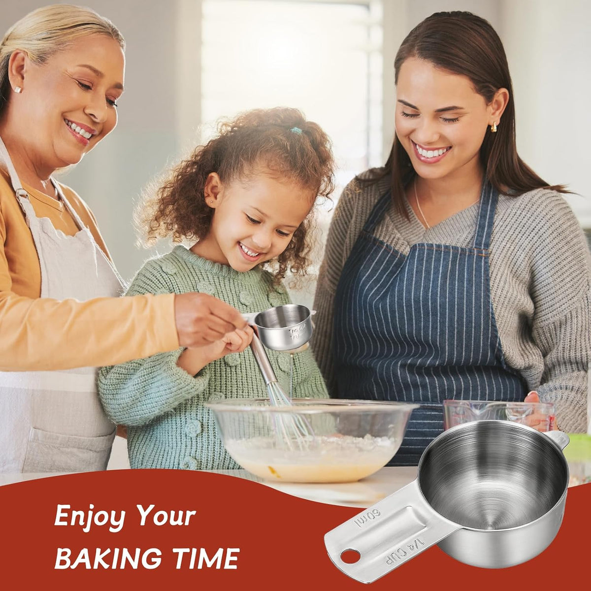 2PCS 1/4 Cup Scoop Measuring Cup (60ml, 2oz) Stainless Steel Coffee Measuring Scoops for Flour Rice Dog Food Wet and Dry Ingredients, Dishwasher Safe
