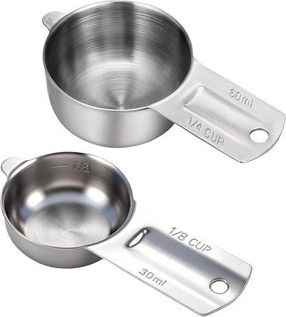2PCS 1/4 Cup Scoop Measuring Cup (60ml, 2oz) Stainless Steel Coffee Measuring Scoops for Flour Rice Dog Food Wet and Dry Ingredients, Dishwasher Safe