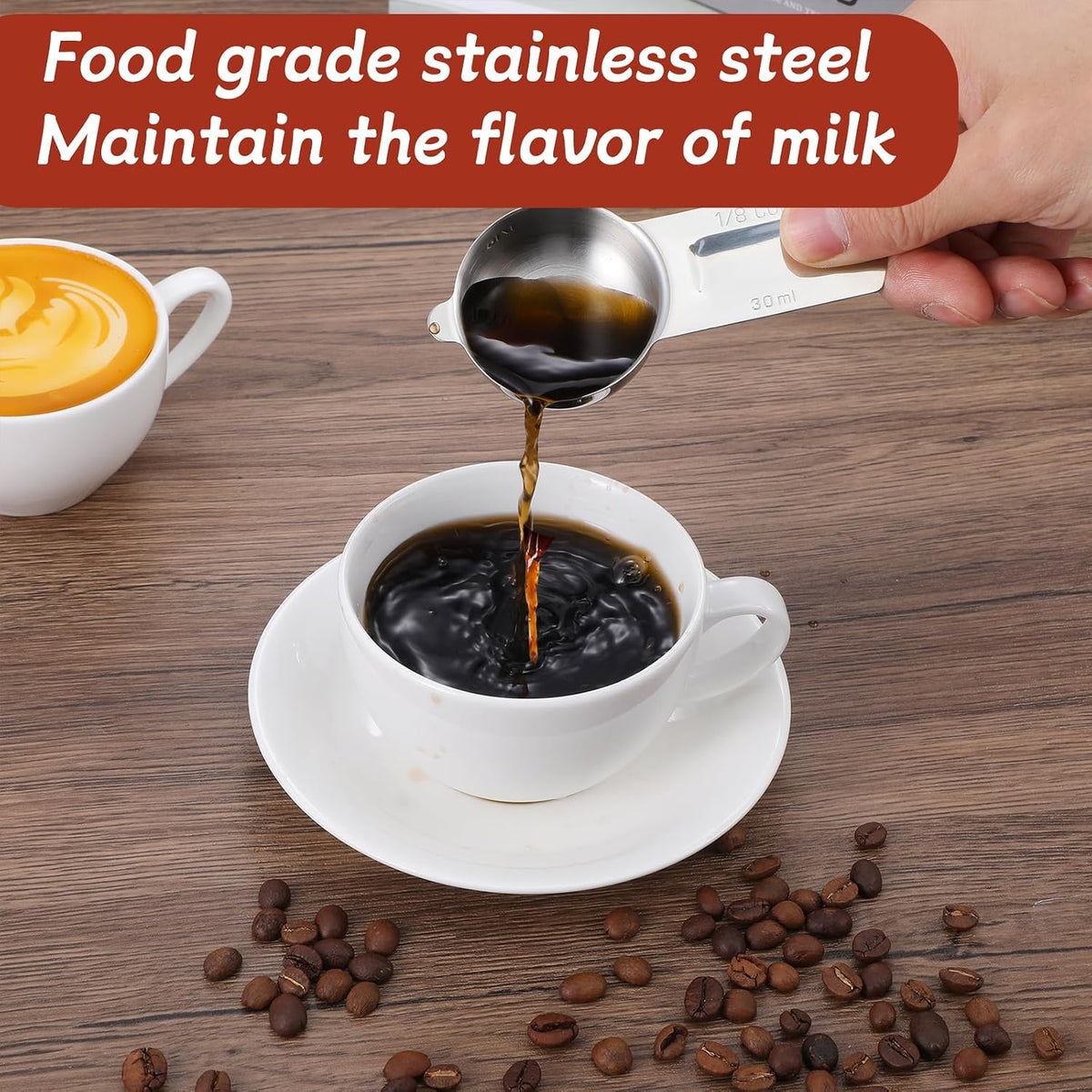 2PCS 1/4 Cup Scoop Measuring Cup (60ml, 2oz) Stainless Steel Coffee Measuring Scoops for Flour Rice Dog Food Wet and Dry Ingredients, Dishwasher Safe