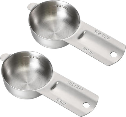 2PCS 1/4 Cup Scoop Measuring Cup (60ml, 2oz) Stainless Steel Coffee Measuring Scoops for Flour Rice Dog Food Wet and Dry Ingredients, Dishwasher Safe