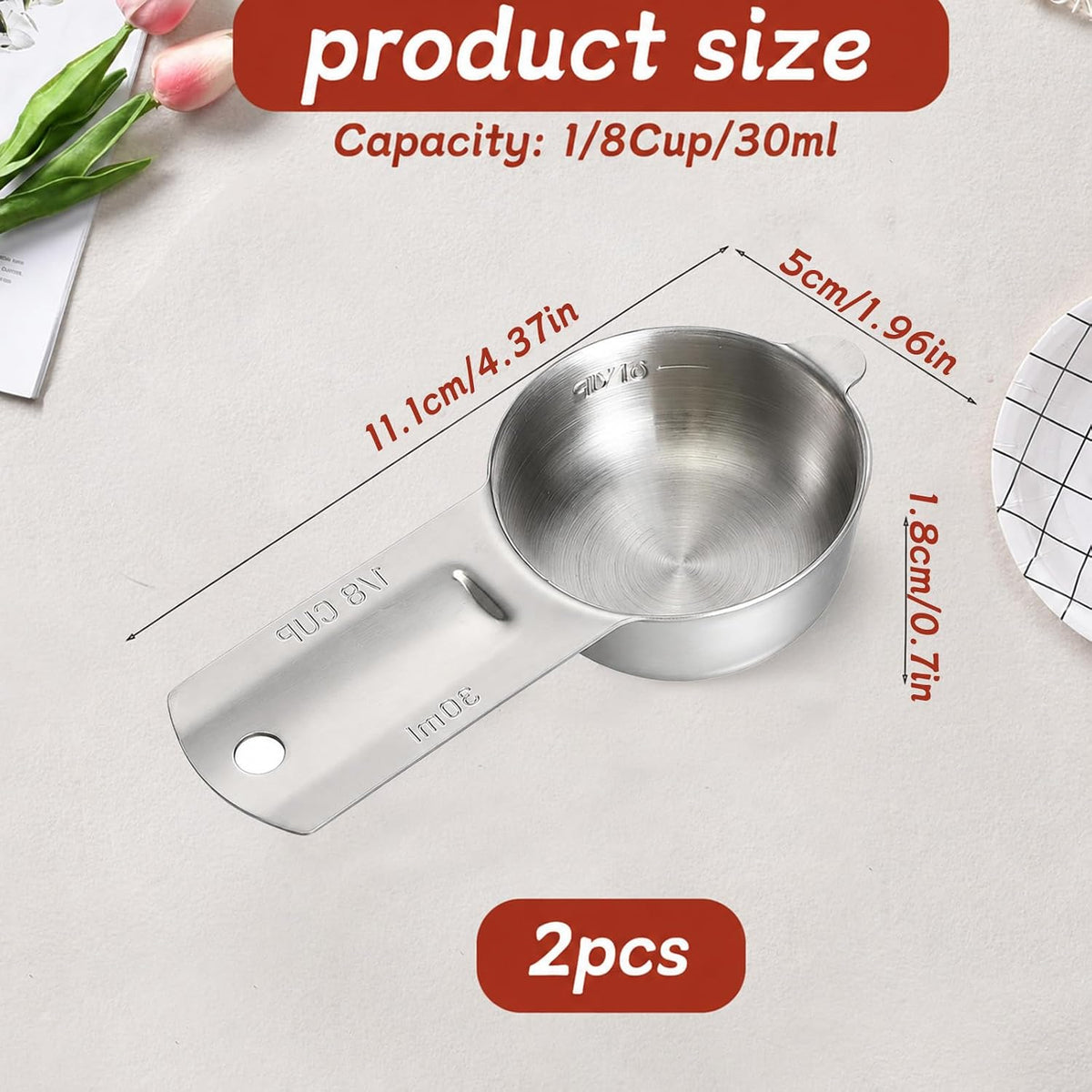 2PCS 1/4 Cup Scoop Measuring Cup (60ml, 2oz) Stainless Steel Coffee Measuring Scoops for Flour Rice Dog Food Wet and Dry Ingredients, Dishwasher Safe