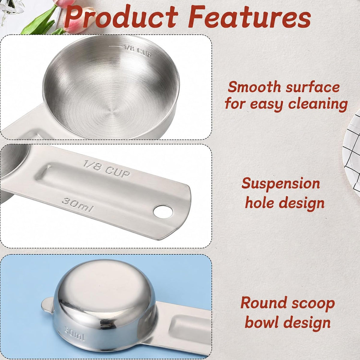 2PCS 1/4 Cup Scoop Measuring Cup (60ml, 2oz) Stainless Steel Coffee Measuring Scoops for Flour Rice Dog Food Wet and Dry Ingredients, Dishwasher Safe