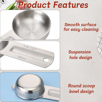 2PCS 1/4 Cup Scoop Measuring Cup (60ml, 2oz) Stainless Steel Coffee Measuring Scoops for Flour Rice Dog Food Wet and Dry Ingredients, Dishwasher Safe