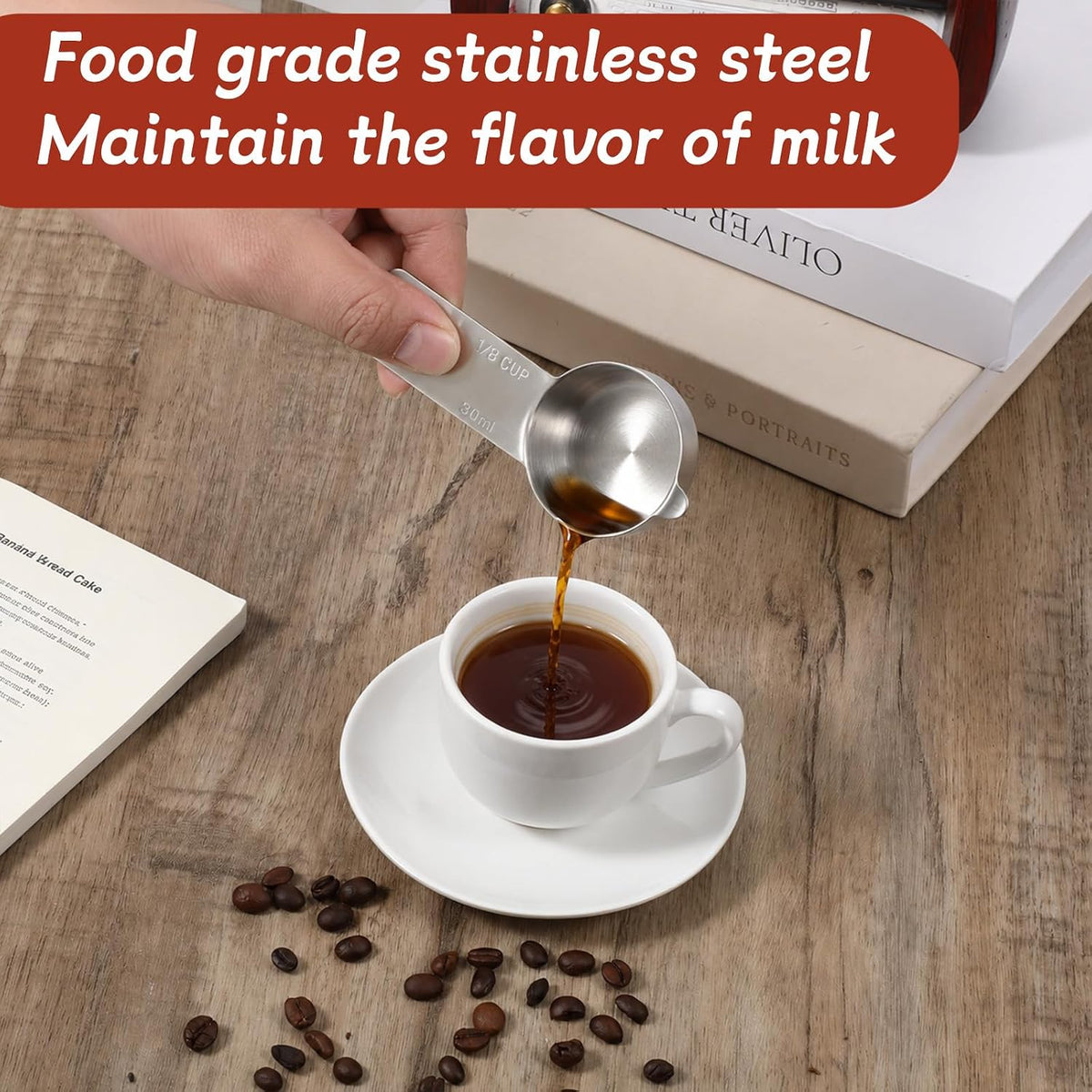 2PCS 1/4 Cup Scoop Measuring Cup (60ml, 2oz) Stainless Steel Coffee Measuring Scoops for Flour Rice Dog Food Wet and Dry Ingredients, Dishwasher Safe