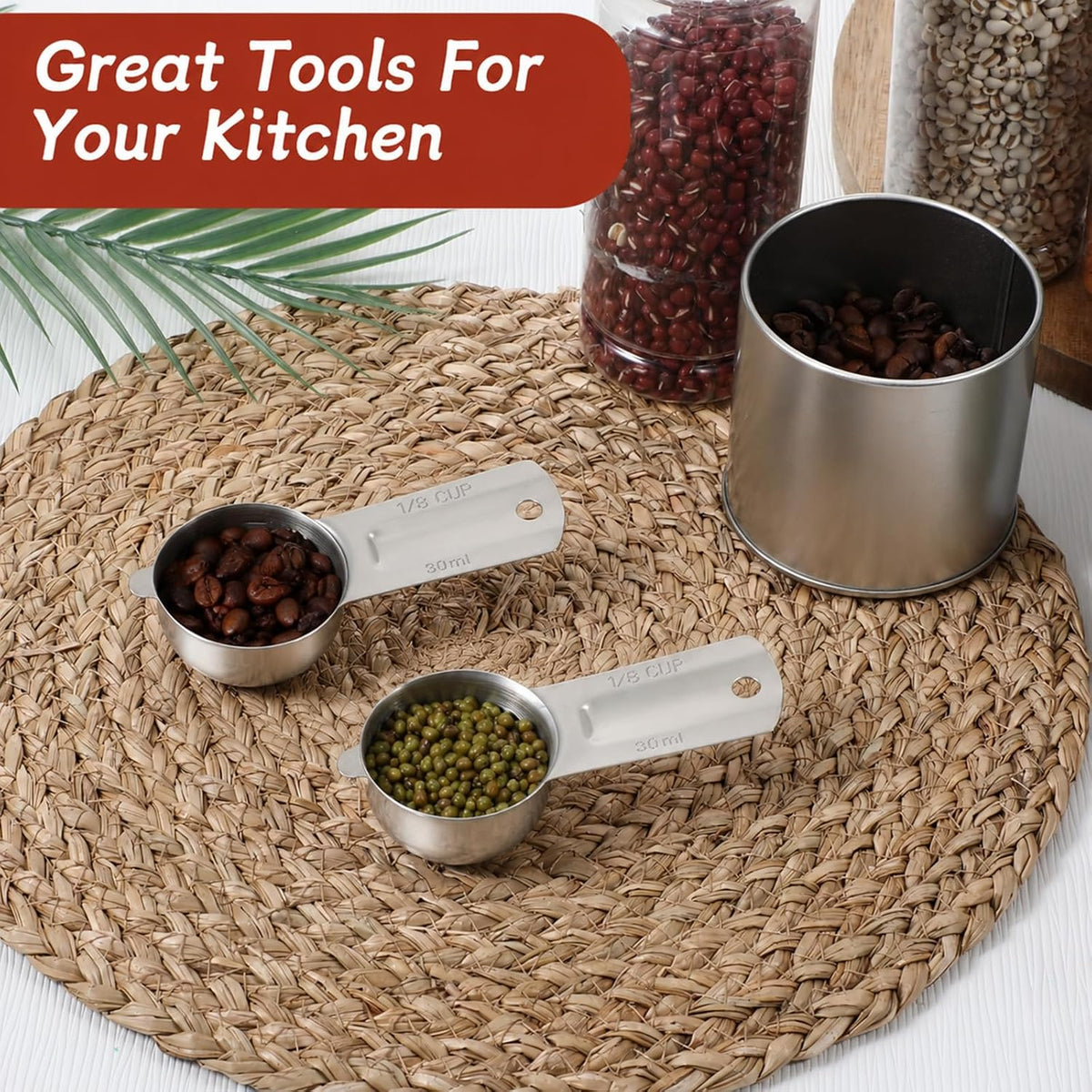 2PCS 1/4 Cup Scoop Measuring Cup (60ml, 2oz) Stainless Steel Coffee Measuring Scoops for Flour Rice Dog Food Wet and Dry Ingredients, Dishwasher Safe