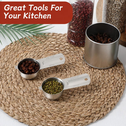 2PCS 1/4 Cup Scoop Measuring Cup (60ml, 2oz) Stainless Steel Coffee Measuring Scoops for Flour Rice Dog Food Wet and Dry Ingredients, Dishwasher Safe