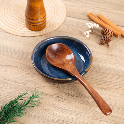 Ceramic Spoon Rest for Stove Top, Spoon Holder for Kitchen Counter, Coffee Spoon Holder, Heat-Resistant Cooking Utensil Rest for Spoons Ladles Spatula (Blue)
