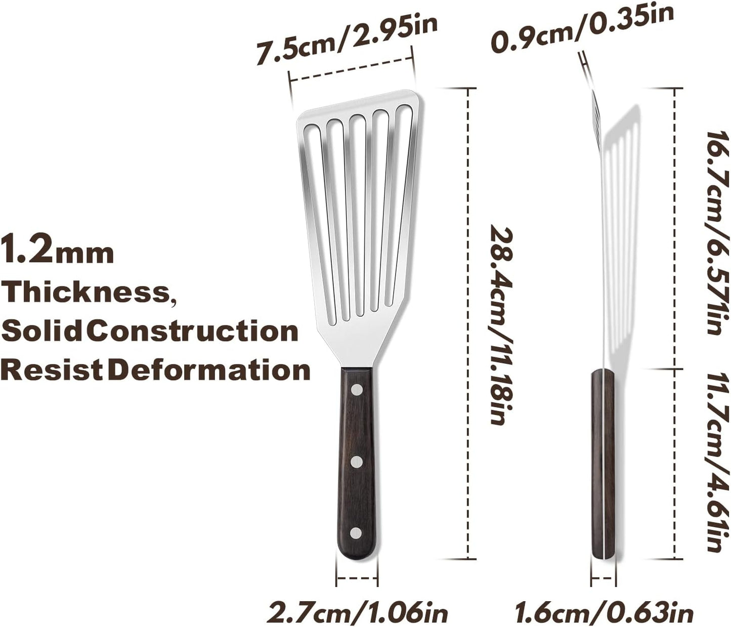 Fish Spatula Stainless Steel Slotted Turner with Sloped Head Design for Flipping Delicate Food, Egg, Patties, Fries