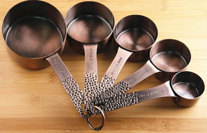 Copper Measuring Cups and Spoons Set, Metric & US Stainless Steel 5 Measuring Cups and 6 Measuring Spoons for Baking & Kitchen