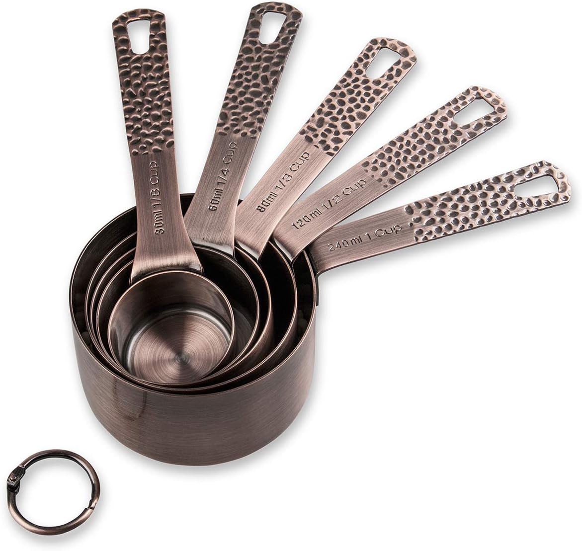 Copper Measuring Cups and Spoons Set, Metric & US Stainless Steel 5 Measuring Cups and 6 Measuring Spoons for Baking & Kitchen