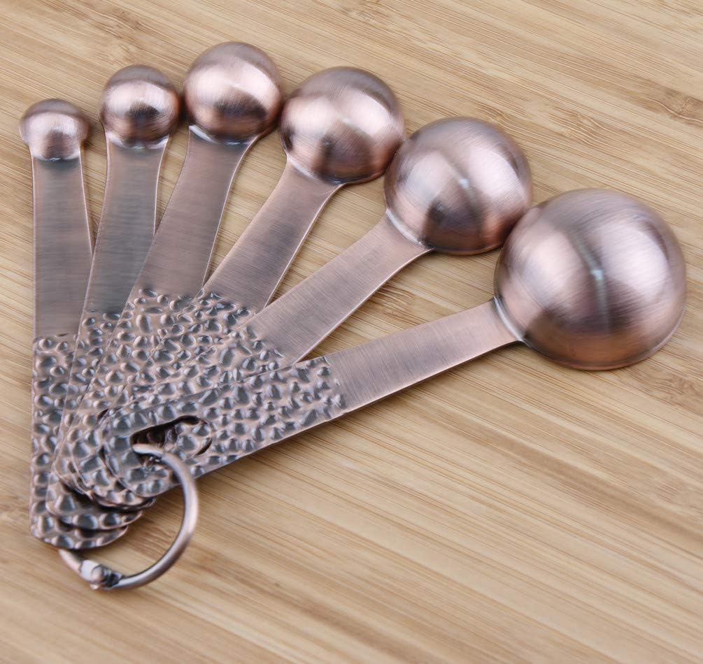 Copper Measuring Cups and Spoons Set, Metric & US Stainless Steel 5 Measuring Cups and 6 Measuring Spoons for Baking & Kitchen