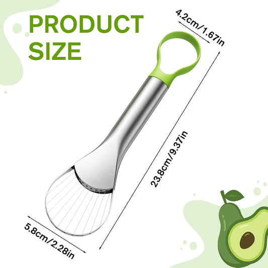 Avocado Slicer Tool, 3-in-1 Stainless Steel Avocado Slicer Tool | with Peeler & Pitter, for Slicing, Scooping Pit Removal, Silver & Green