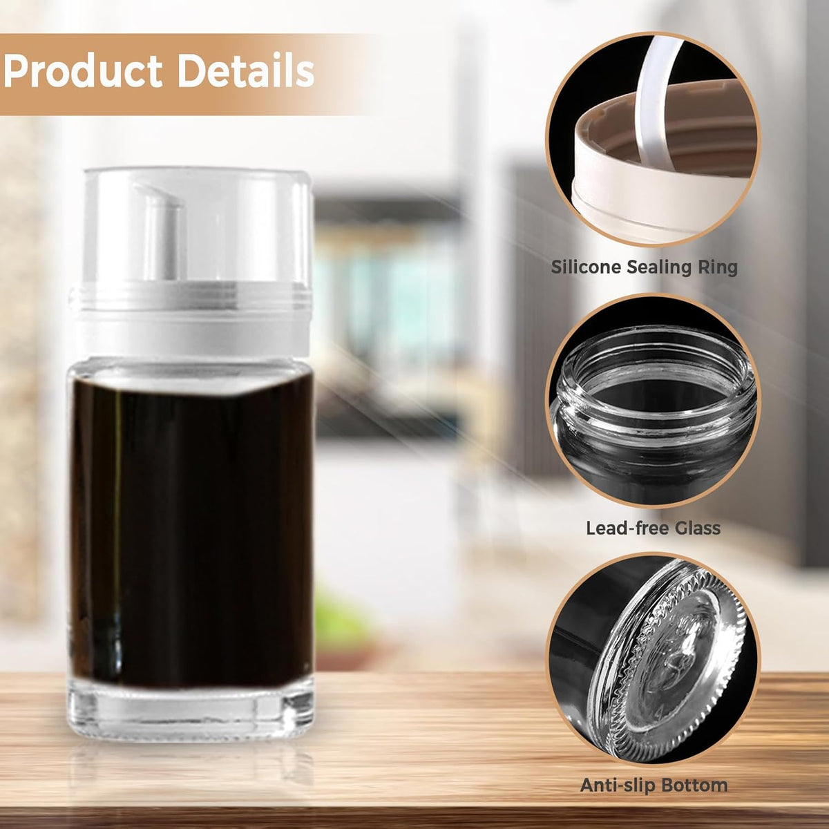 2-Pack Leakproof Small Glass Oil and Vinegar Dispenser Bottles - 3.4oz (100ml) Each - Perfect for Kitchen and BBQ Use