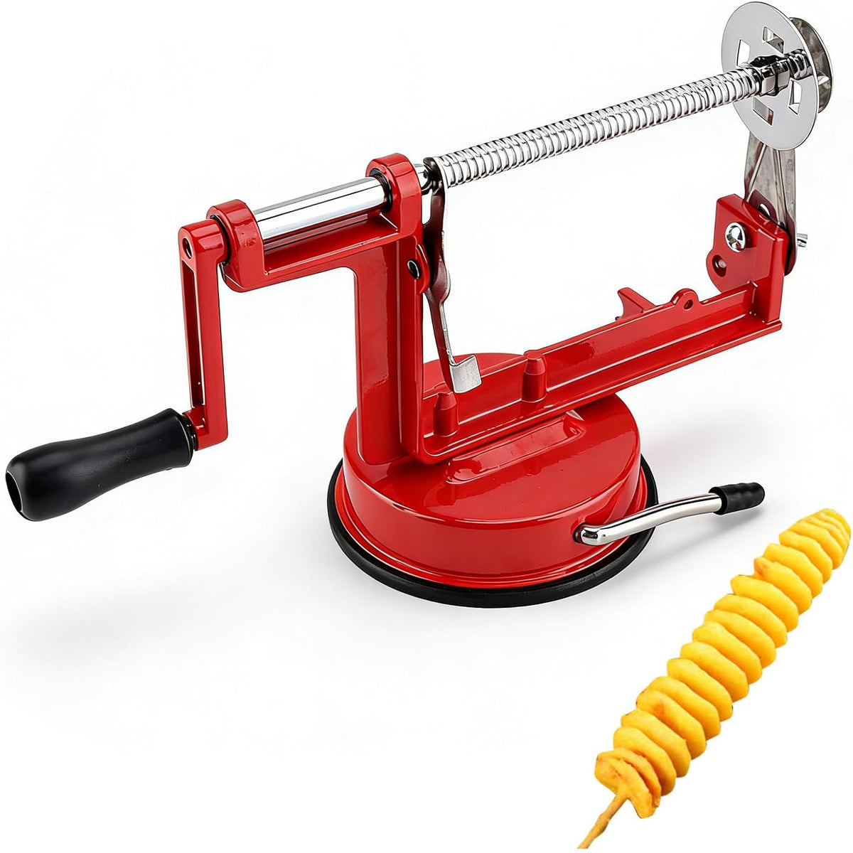 Potato Spiral Cutter, Twisted Potato Slicer Stainless Steel French Fry Cutter Hand Crank Curly Fries Potato Cutter with Suction Base for Potato