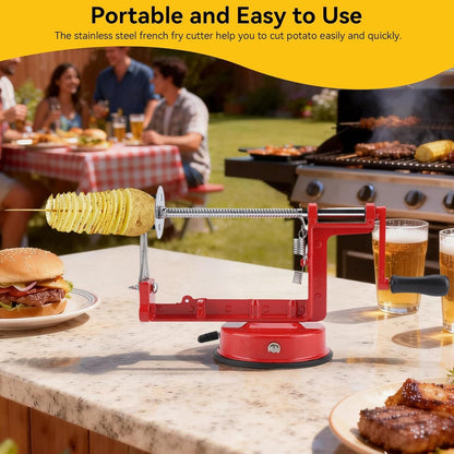 Potato Spiral Cutter, Twisted Potato Slicer Stainless Steel French Fry Cutter Hand Crank Curly Fries Potato Cutter with Suction Base for Potato