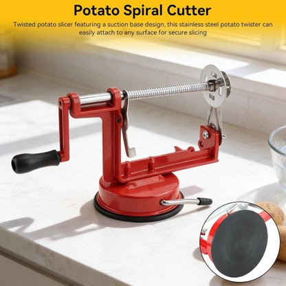 Potato Spiral Cutter, Twisted Potato Slicer Stainless Steel French Fry Cutter Hand Crank Curly Fries Potato Cutter with Suction Base for Potato
