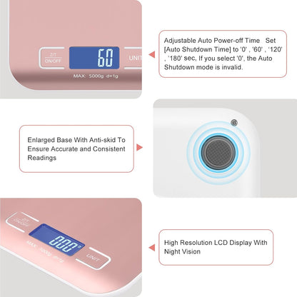 Digital Shipping Scale,Stainless Steel Panel, Accurate Portable Postal Scale for Packages, Small Business,Kitchen, Food, Handmade, Liquids, and Boutique (Rose Gold Battery(5kg/1g))