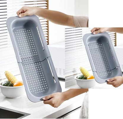 Collapsible Kitchen Colander Strainer, Expandable Over the Sink Colander for Kitchen, Adjustable Silicone Portable Sink Strainer, Foldable Wash Fruits Vegetables Noodle Basket (Grey)
