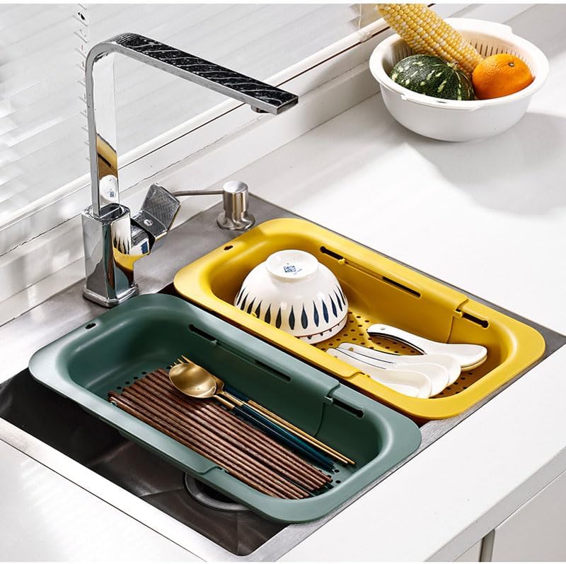 Collapsible Kitchen Colander Strainer, Expandable Over the Sink Colander for Kitchen, Adjustable Silicone Portable Sink Strainer, Foldable Wash Fruits Vegetables Noodle Basket (Grey)